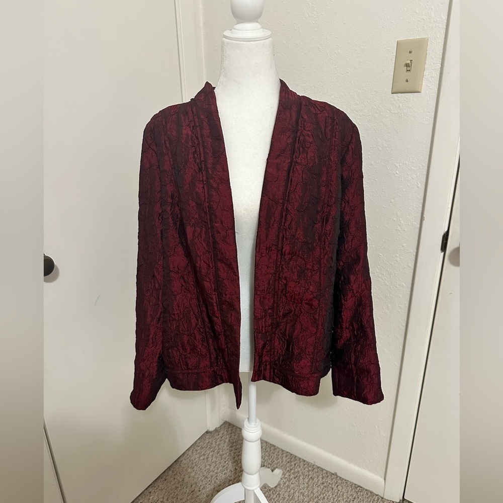 Chico’s Open Front blazer Jacket Size 3 US L Dark Red Long Sleeve NWT